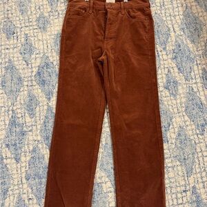MOTHER Women's Brown Corduroy Straight Leg Pants